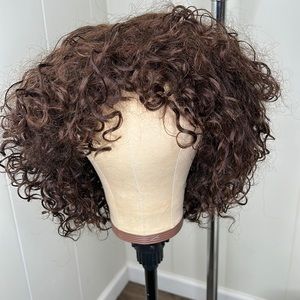 Brown curly bang wig